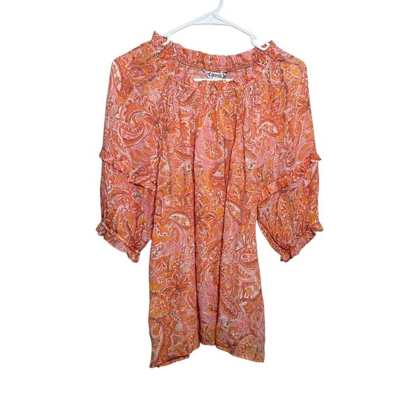 Nanette Lepore Blouse Women's Medium Ruffle Puff Sleeve Boho Artsy Top - Picture 1 of 9